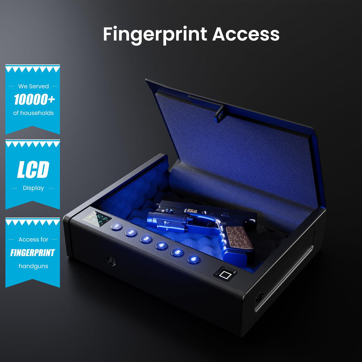 Grimtron Biometric Fingerprint Pistol Safe for Handguns with LCD Display, Quick Access, Temperature & Humidity Control, Mountable Bedside Gun Safe for Car, Nightstand, and Cloakroom Grimtron