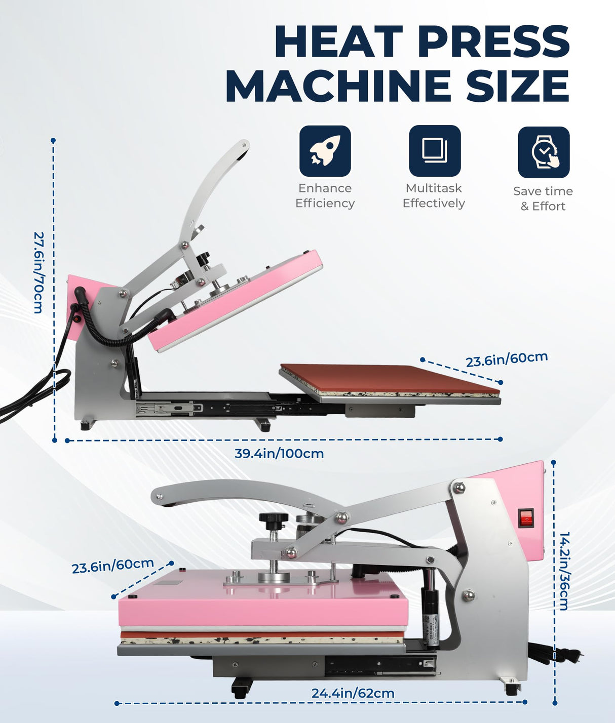 Gasgo 16"x24" Heat Press Machine - Auto Open Clamshell Sublimation Press, 1800W 110V for T-Shirts, Ceramics, Bags, Hats, Mugs & More w/Slide-Out Tray, Pink Gasgo