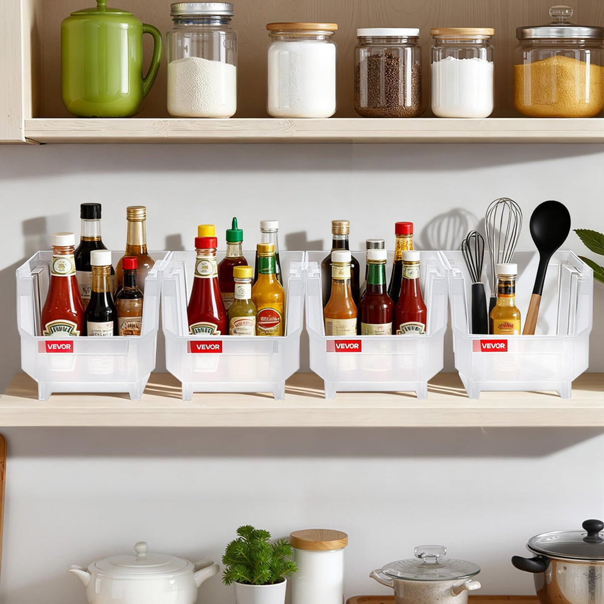 VEVOR Plastic Stackable Storage Bins, 10.9 x 5.5 x 5.1 inch (8 Pack), Plastic Containers for Organizing & Storage Bins for Closet, Garage, Small Parts, Office Supplies, Other Accessories, Transparent VEVOR