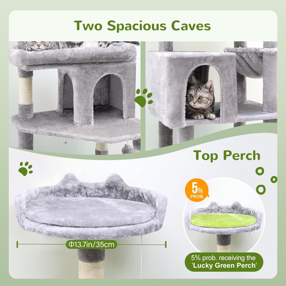 Globlazer S72 Heavy Duty Cat Trees for Large Cats, Sturdy 72in Maine Coon Cat Tree for Large Cats 20 lbs+ Heavy Duty Cat Tower for Adult Biggest Cats with 6 Scratching Posts, Hammock, Light Grey Globlazer