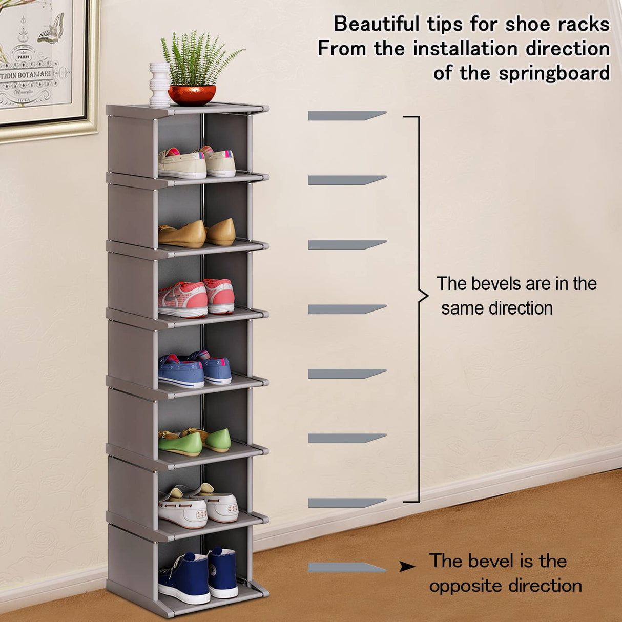 KANAV 8 Tiers Shoe Rack - Vertical Narrow Shoe Shelf Storage Organizer Sturdy Space Saving - Tall Narrow Shoe Rack for entryway Closet Hallway KANAV