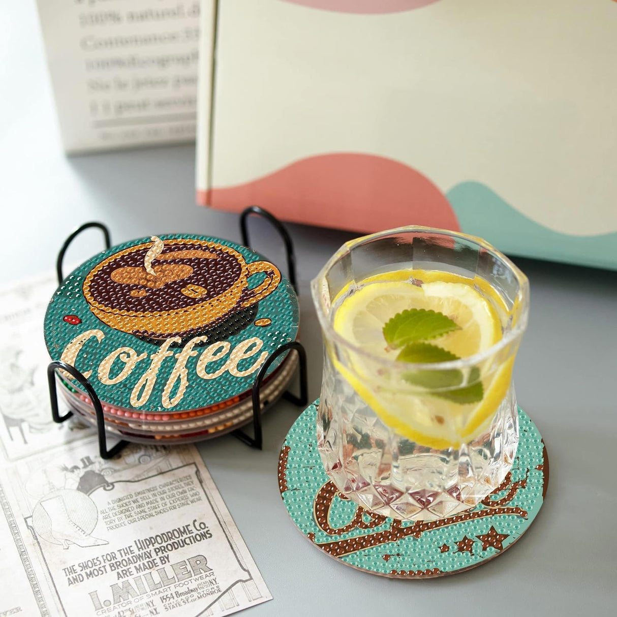 cupmod Coffee Diamond Painting Coasters Kits,8 Pcs Coffee Diamond Art Coasters with Holder, Crafts Kits for DIY Coasters Diamond Art Kits for Adults cupmod