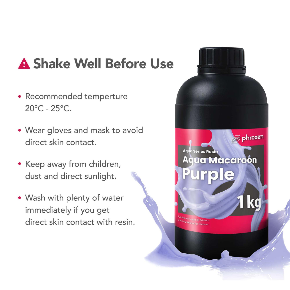 Phrozen Aqua Resin for 3D Printing, 405nm UV-Curing Photopolymer, Low Shrinkage, High Precision, Low Odor, Vivid Color, Non-Brittle, Fast Curing for LCD/DLP/SLA Printers (Macaroon-Purple, 1KG) phrozen