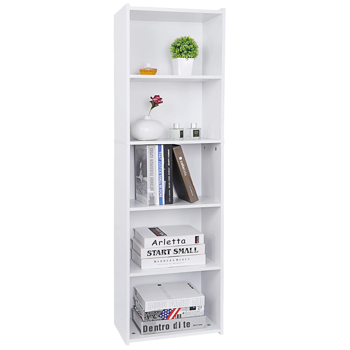 ZENY 5-Tier Shelf Bookcase, Freestanding Wood Storage Display Open Bookshelf for Home Office, White ZENY