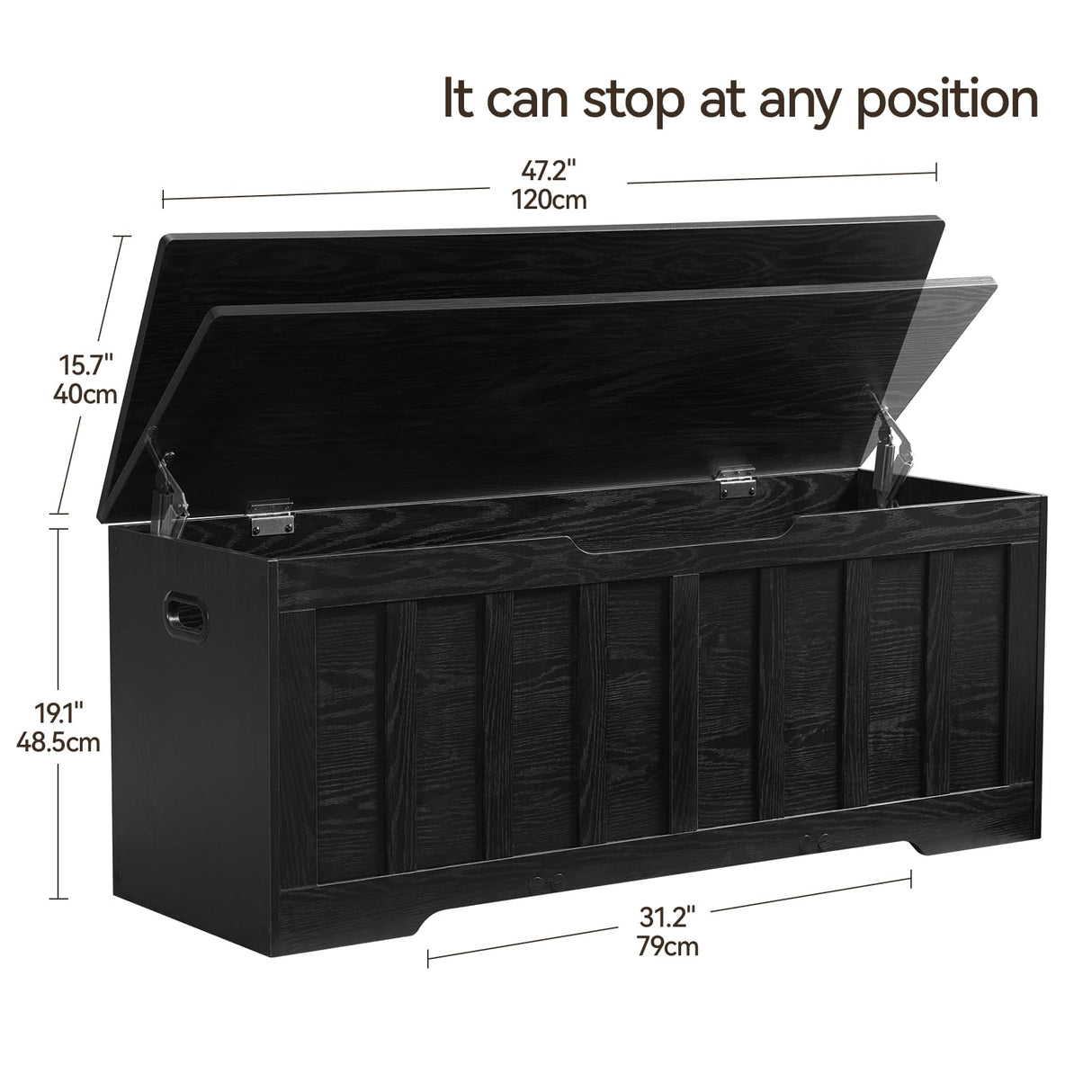 VANKILEY 47.2" Storage Chest Extra Large,Storage Trunk with 2 Safety Hinges,Wooden Storage Bench,Shoe Bench,47.2x15.7x19.1 Inch,Easy Assembly,Storage Bench for Bedroom,Living Room,entryway(Black). VANKILEY