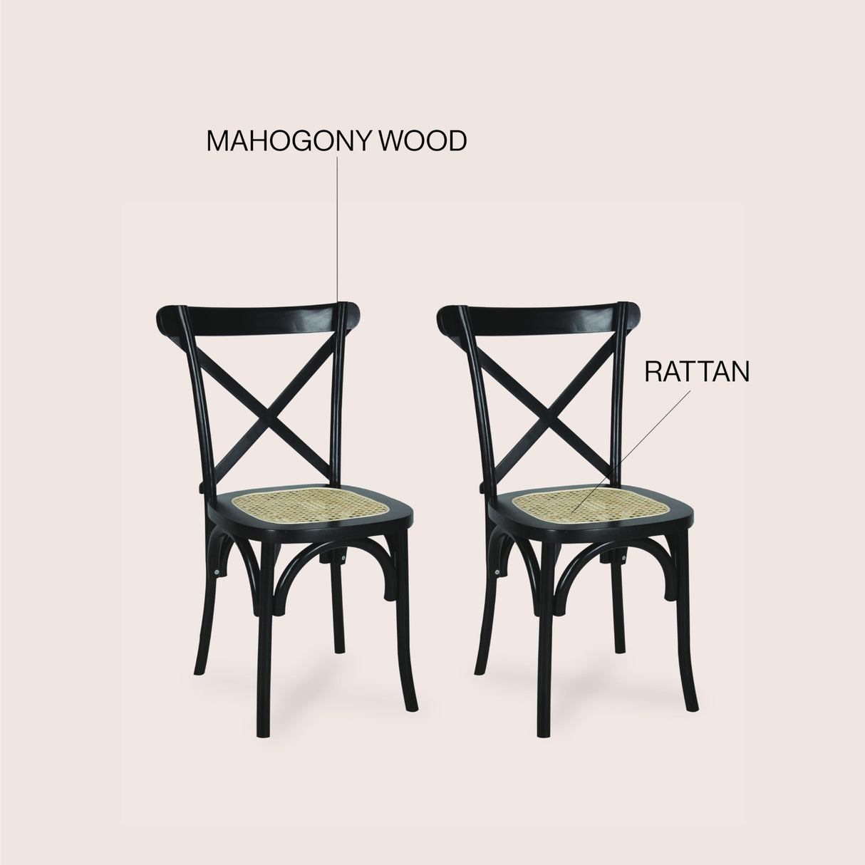 JONATHAN Y DNG1001D-SET2 Cassis Classic Traditional X-Back Wood Rattan Dining Chair French Country, Cottage, Vintage, Farmhouse, Shabby Chic, Black/Natural (Set of 2) JONATHAN Y