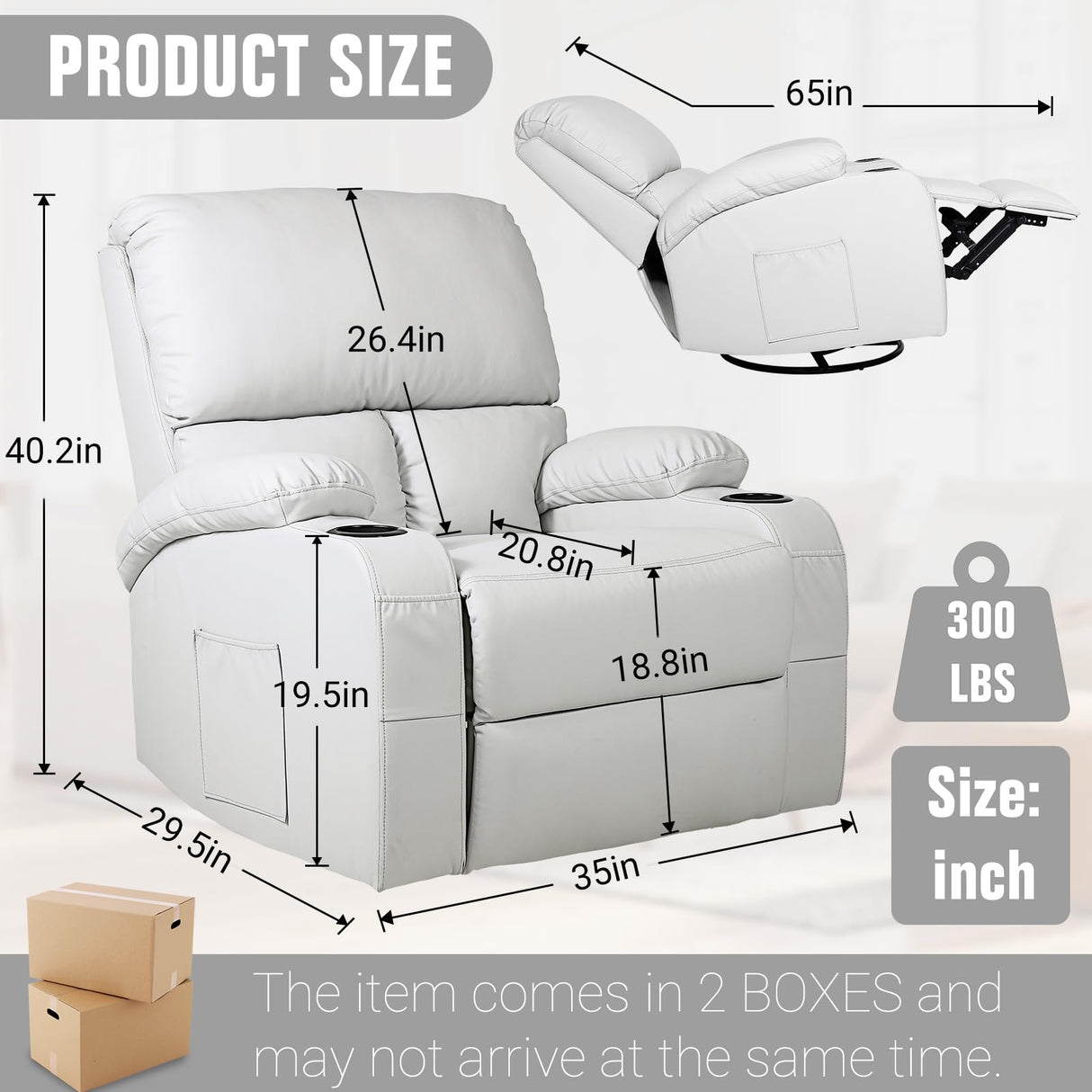 LAFWELL Rocking Recliner Chair, Massage Rocker Recliner Chair with Vibration Massage and Heat, 360° Swivel Recliner Chairs, Living Room, Bedroom, Nursery, RV, Grey LAFWELL