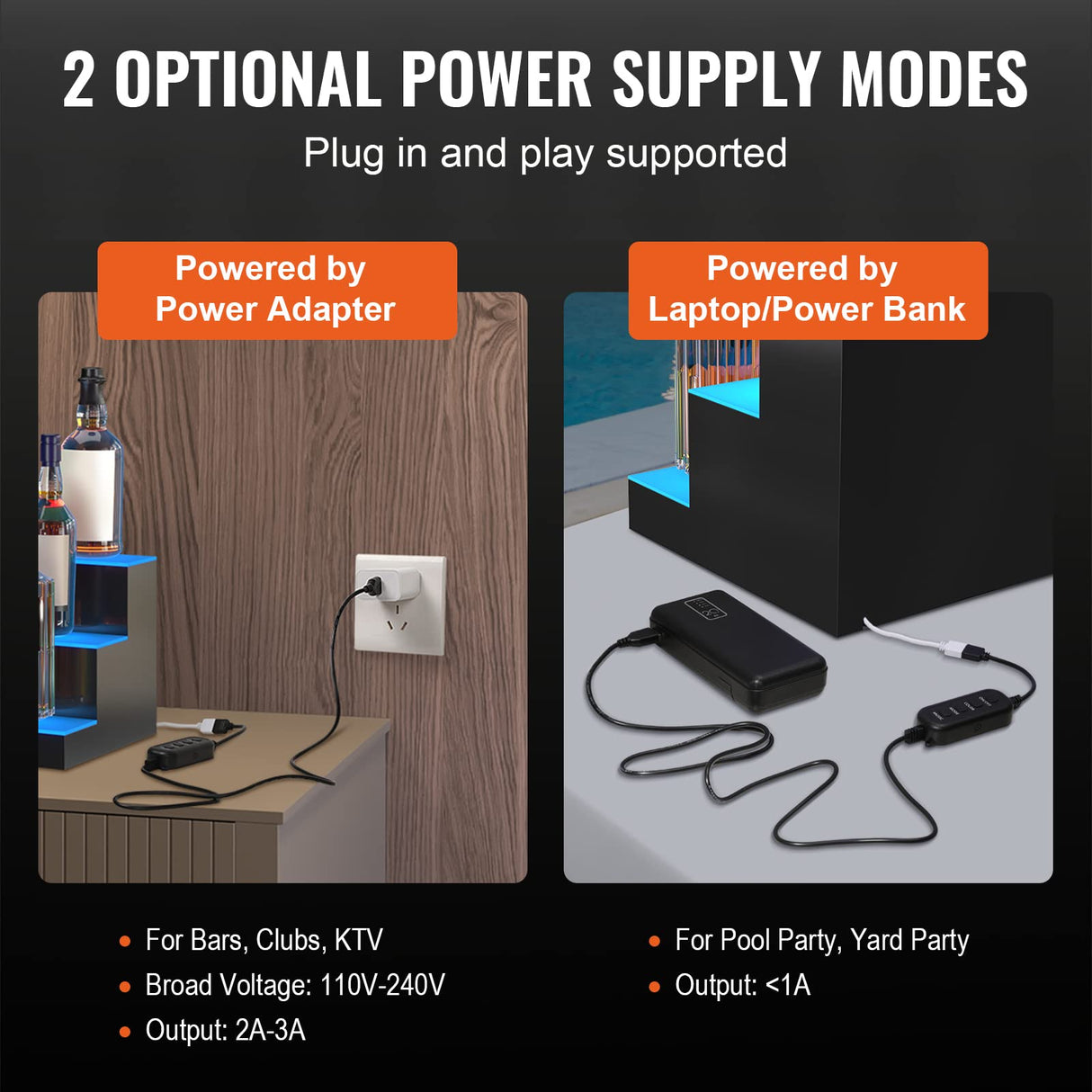 VEVOR LED Lighted Liquor Bottle Display Shelf, 3 Tiers 60 Inches, Supports USB, Illuminated Home Bar Shelf with RF Remote & App Control 7 Static Colors 1-4 H Timing, Acrylic Lighting Shelf VEVOR