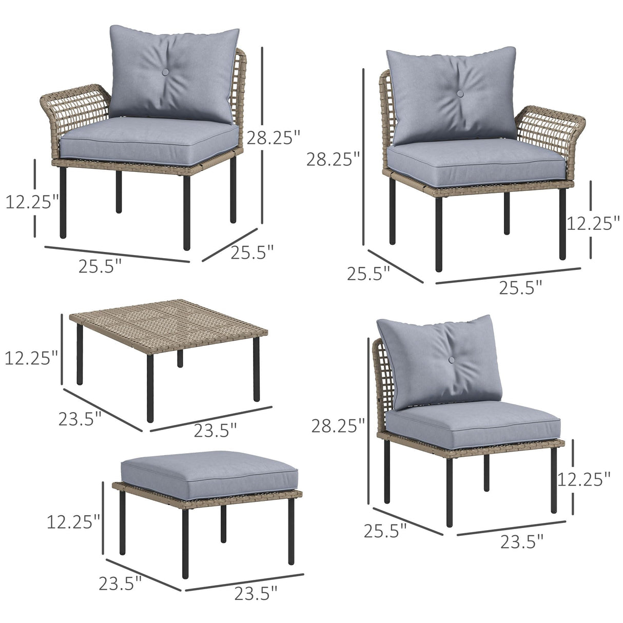 Outsunny 5 Piece Patio Furniture Set, Outdoor Conversation Set with L-Shaped Sofa, Cushions, for Backyard, Lawn and Pool, Light Gray Outsunny