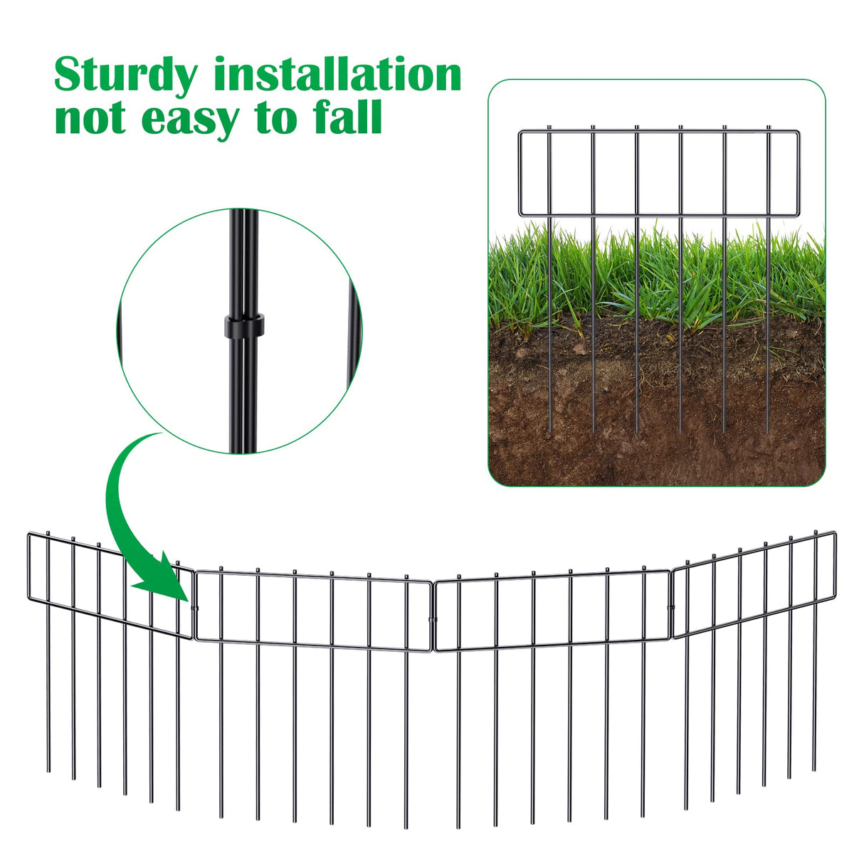 25 Pack Animal Barrier Fence, 17 in(H) X 27 Ft(L) Decorative Garden Fence, Rustproof Metal Wire Garden Border Fence, Dog Rabbits Ground Stakes Fence for Garden. NANANARDOSO