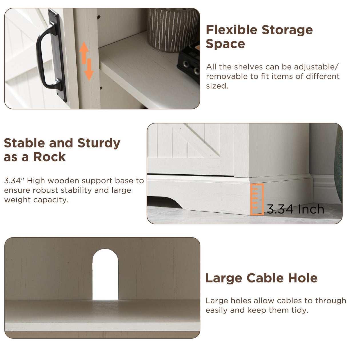 OKD Farmhouse Electric TV Stand for 65+ Inch TV, Rustic Entertainment Center with 18" Fireplace, Sliding Barn Door, Storage Shelves, Wood Media Console Cabinet for Living Room, Antique White OKD