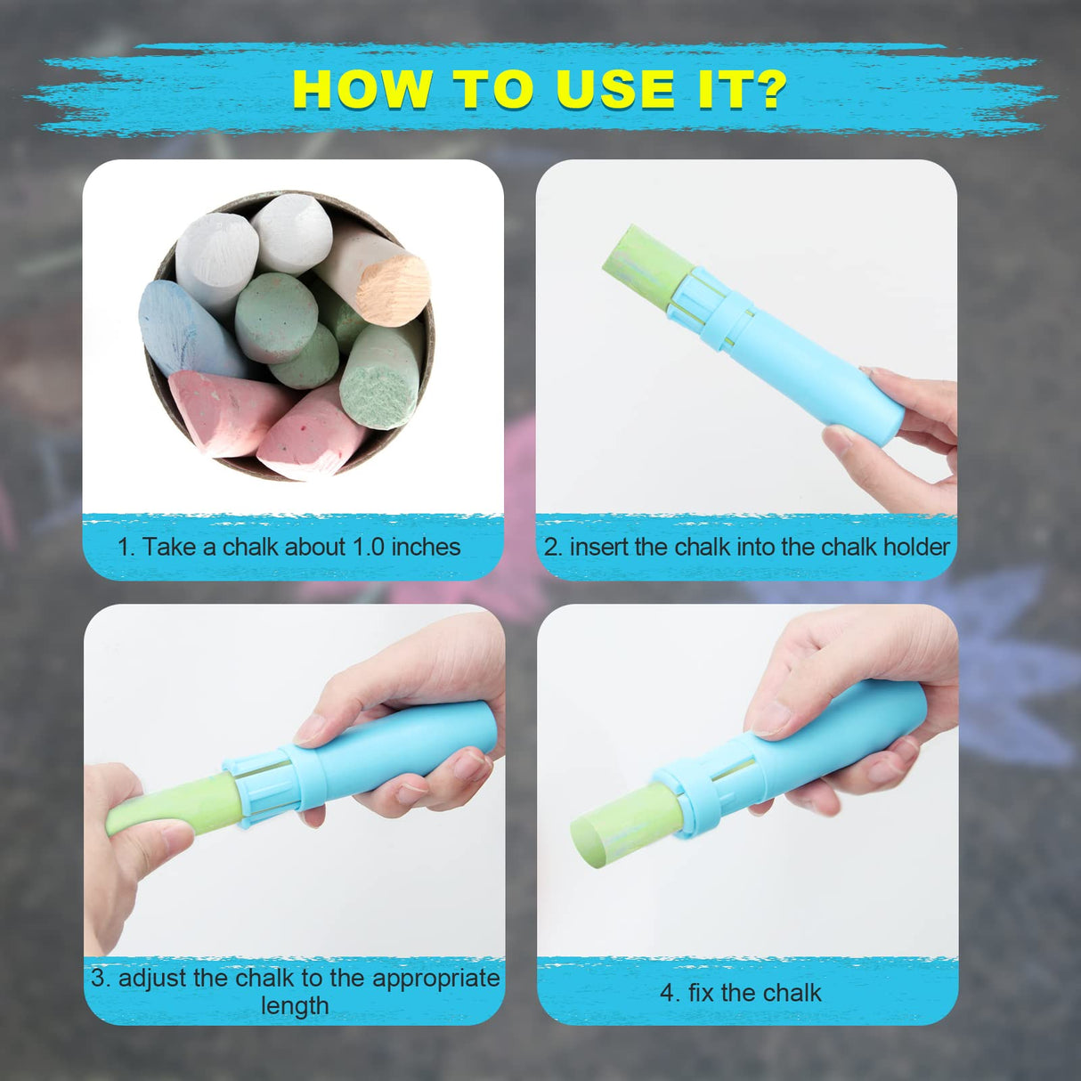 Windspeed Sidewalk Chalk Holder - 10 Pcs Railroad and Jumbo 1 Inch Plastic Holders for Kids, Teachers, Students, School, Office and Artists Windspeed