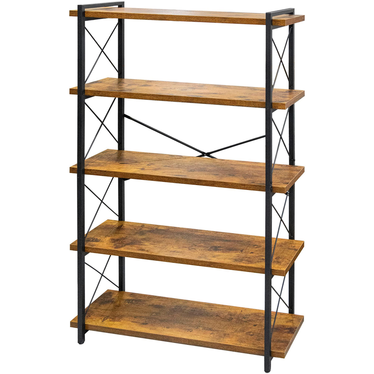 HCHQHS Bookshelf, 5-Tier Industrial Bookcase, Rustic Open Book Shelf, Freestanding Tall Bookshelves with Metal Frame HCHQHS
