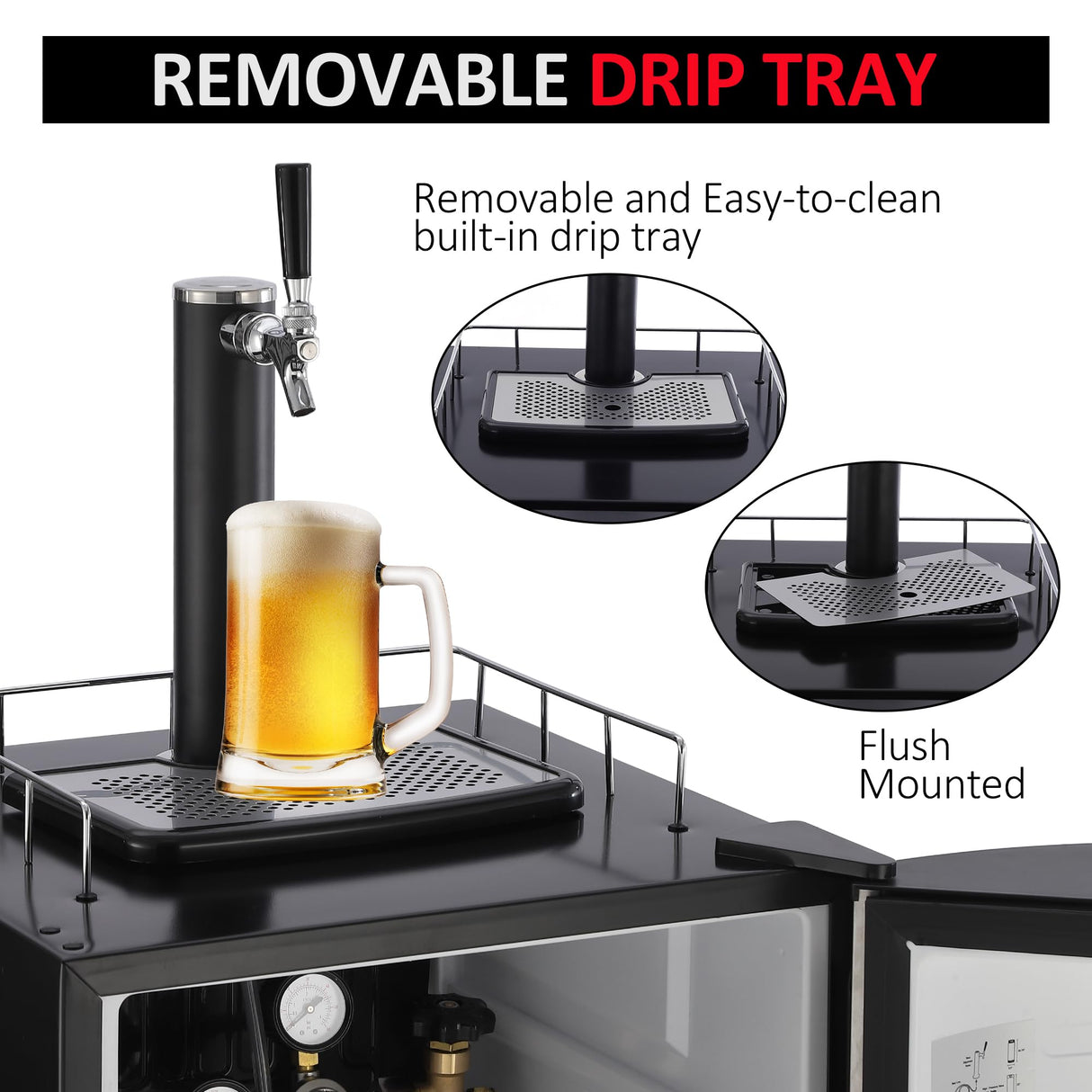 TROPOW Beer Kegerator, Single Tap Draft Beer Dispenser, Full Size Keg Refrigerator With Shelves, Stainless Steel, Drip Tray & Rail,silver, 128L TROPOW