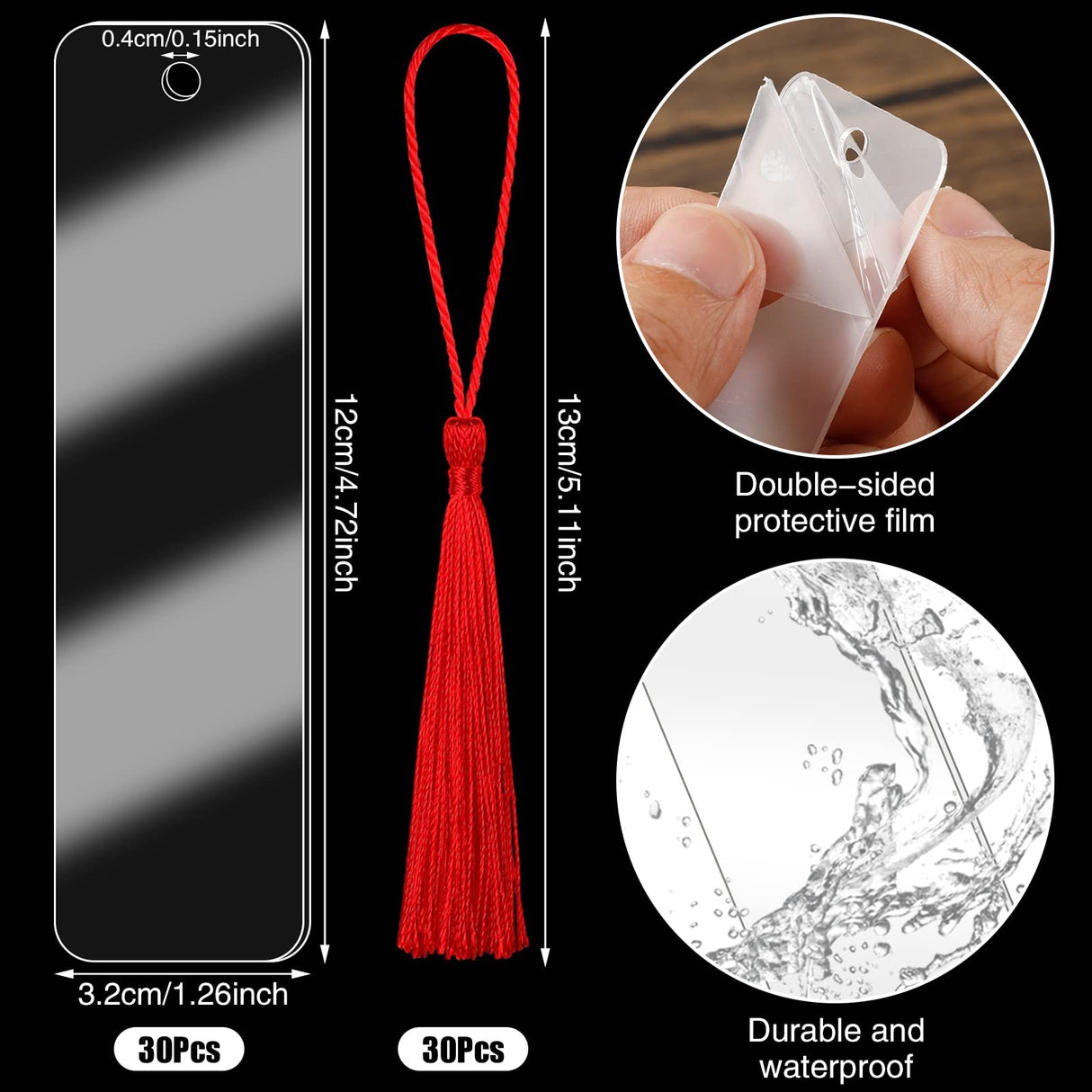 60 Pcs Acrylic Bookmark Blanks, 30Pcs Clear Acrylic Craft Bookmarks for Women with 30 Pieces Colorful Tassel for DIY Bookmarks Crafts School Gift Bags Christmas Stocking Stuffers(4.75 × 1Inch) Prudiut