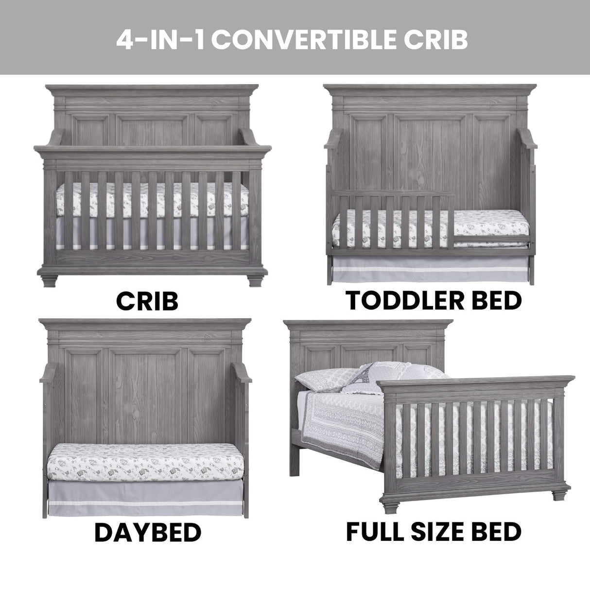 Oxford Baby Westport 4-in-1 Convertible Crib, Dusk Gray, GreenGuard Gold Certified Oxford Baby