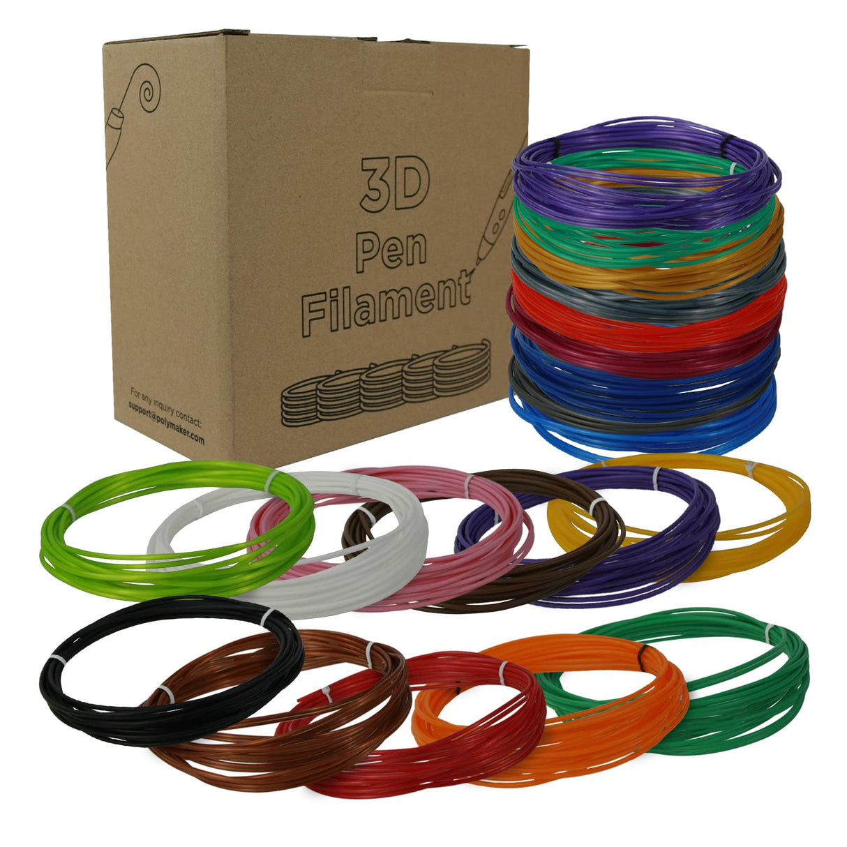 Polymaker 3D Pen Filament Refills 1.75mm PLA, 20 Colors, 10 Feet Each Color PLA Filament 3D Pen Refills, 200 Feet in Total POLYMAKER