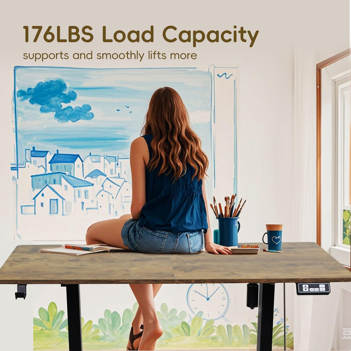 RRTECHFORU Electric Standing Desk, Adjustable Height Stand up Desk, Sit Stand Home Office Desk with Splice Board (Rustic Brown, 48") RRTECHFORU