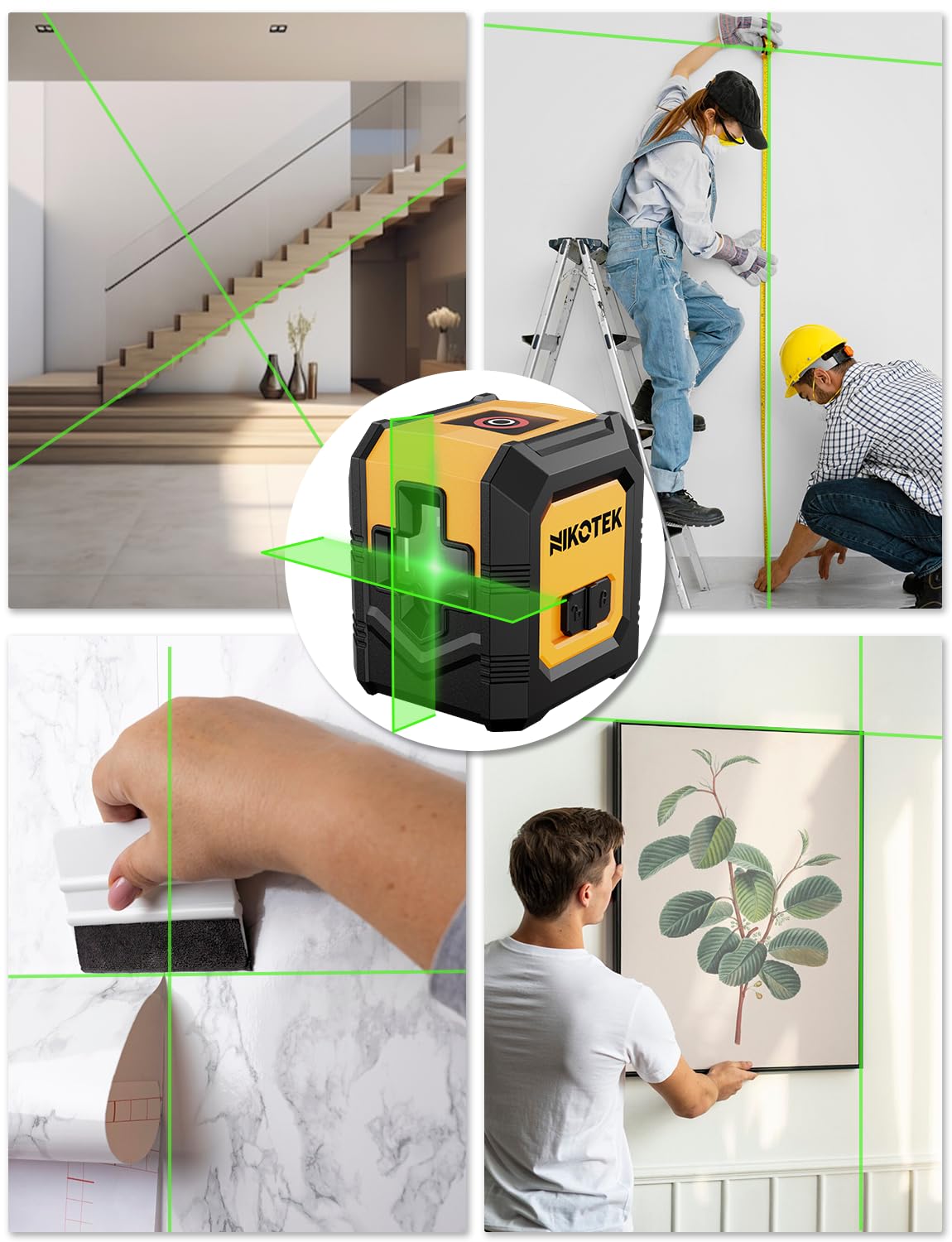 Nikotek Laser Level with Tripod, Self-Leveling Green Beam Horizontal and Vertical Cross-Line Laser for Home Decoration Carrying Pouch, Battery Included Nikotek