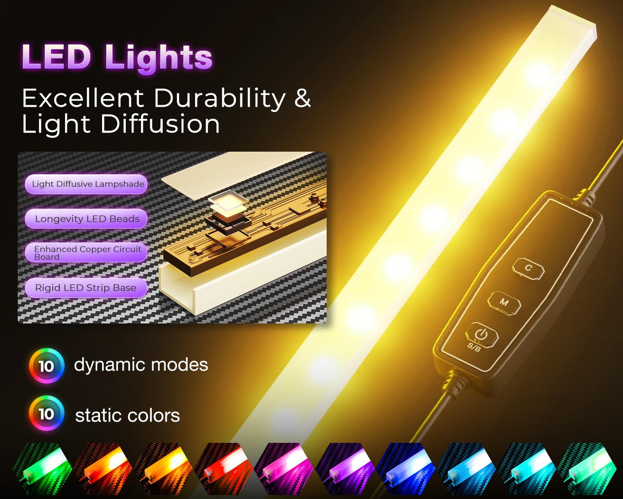 ODK 53 Inch L Shaped Desk with LED Lighting, Reversible Gaming Desk with Power Outlets, Cornor Computer Table with Storage Shelves & Bag & Iron Hook, Home Office Table for Writing, Study, Black ODK