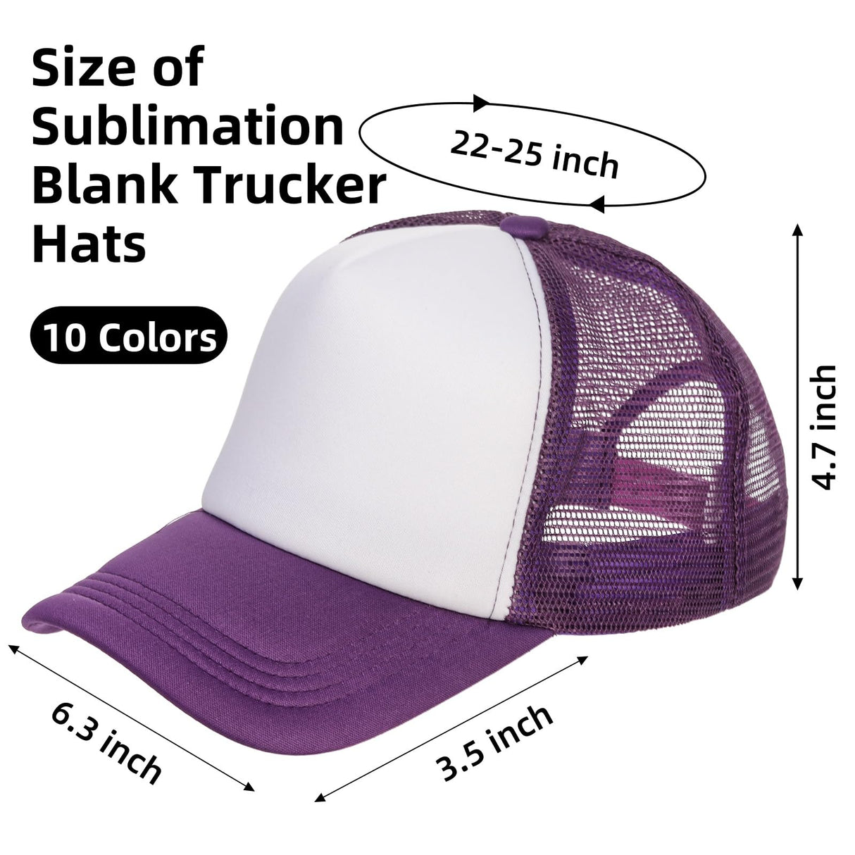 WRINGKIT 10 Pack Blank Trucker Hat, Summer Mesh Baseball Cap, Polyester Sublimation Hats with Adjustable Snapback Strap, Plain Trucker Hats for Women and Men, DIY Your Custom Hats Black WRINGKIT