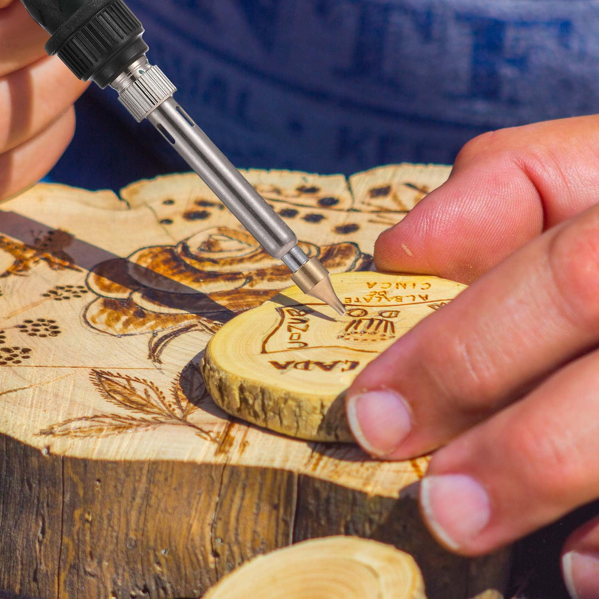 Lothee 136 Pieces Wood Burning Kit Wood Burning Tools Set Wood Burner Tips Adjustable Temperature Pen Stencils with Wood Chips for Wood Burner DIY Embossing Carving Crafts Lothee