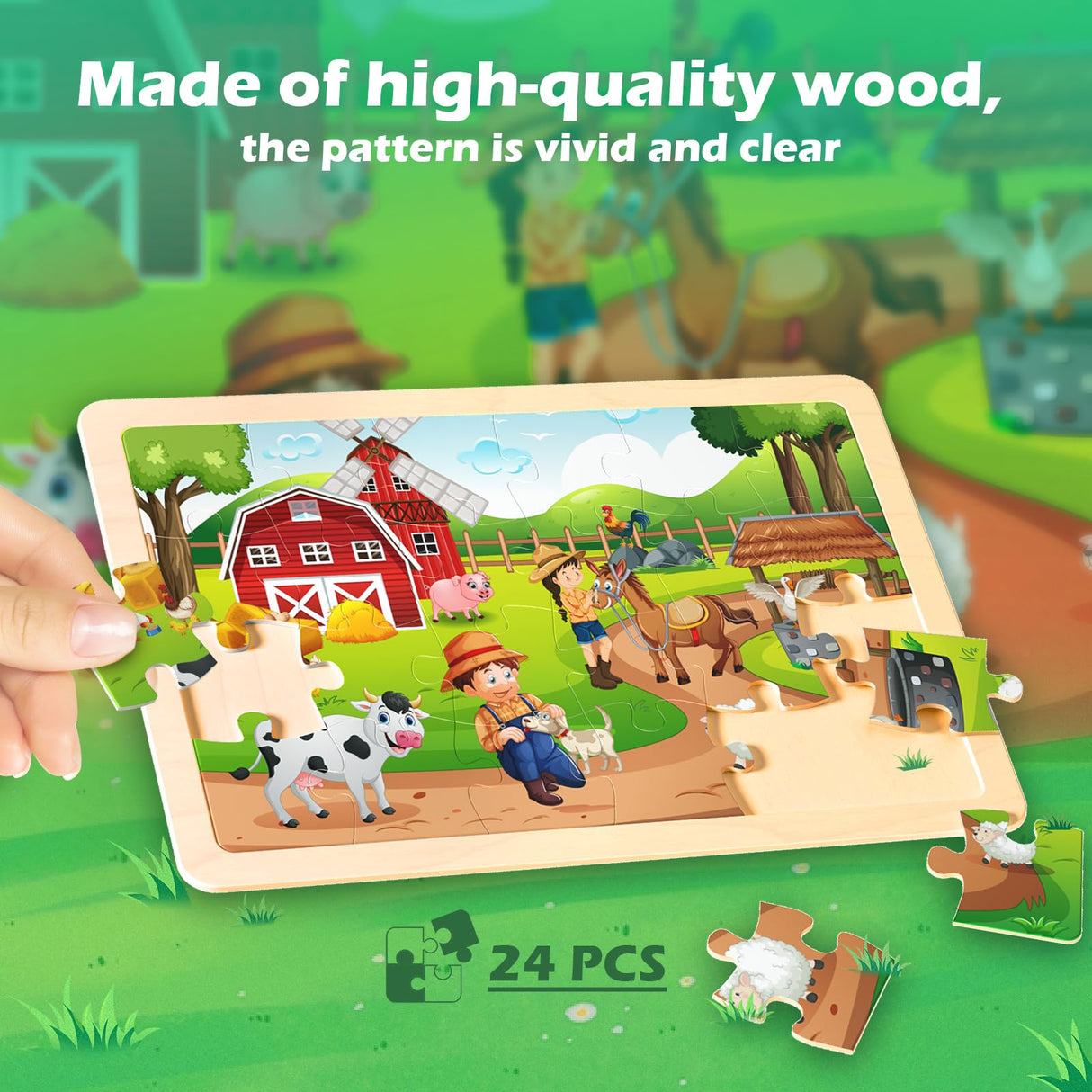 TQU Wooden Puzzles Toys for Kids Ages 4-6 3-5, Set of 4 Packs with 24-Piece, Farm, Zoo, Insects, Sea Animals Wood Jigsaw Puzzles, Preschool Educational Brain Teaser Toys TQU