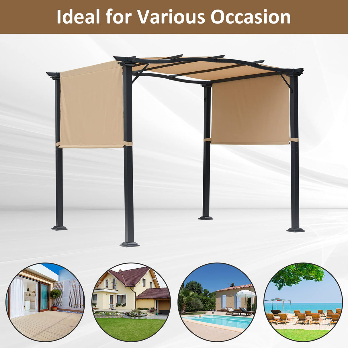 Outsunny 8' x 10' Retractable Pergola Canopy Steel Frame Polyester Fabric Gazebo with Retractable Canopy Shade Awning Outsunny