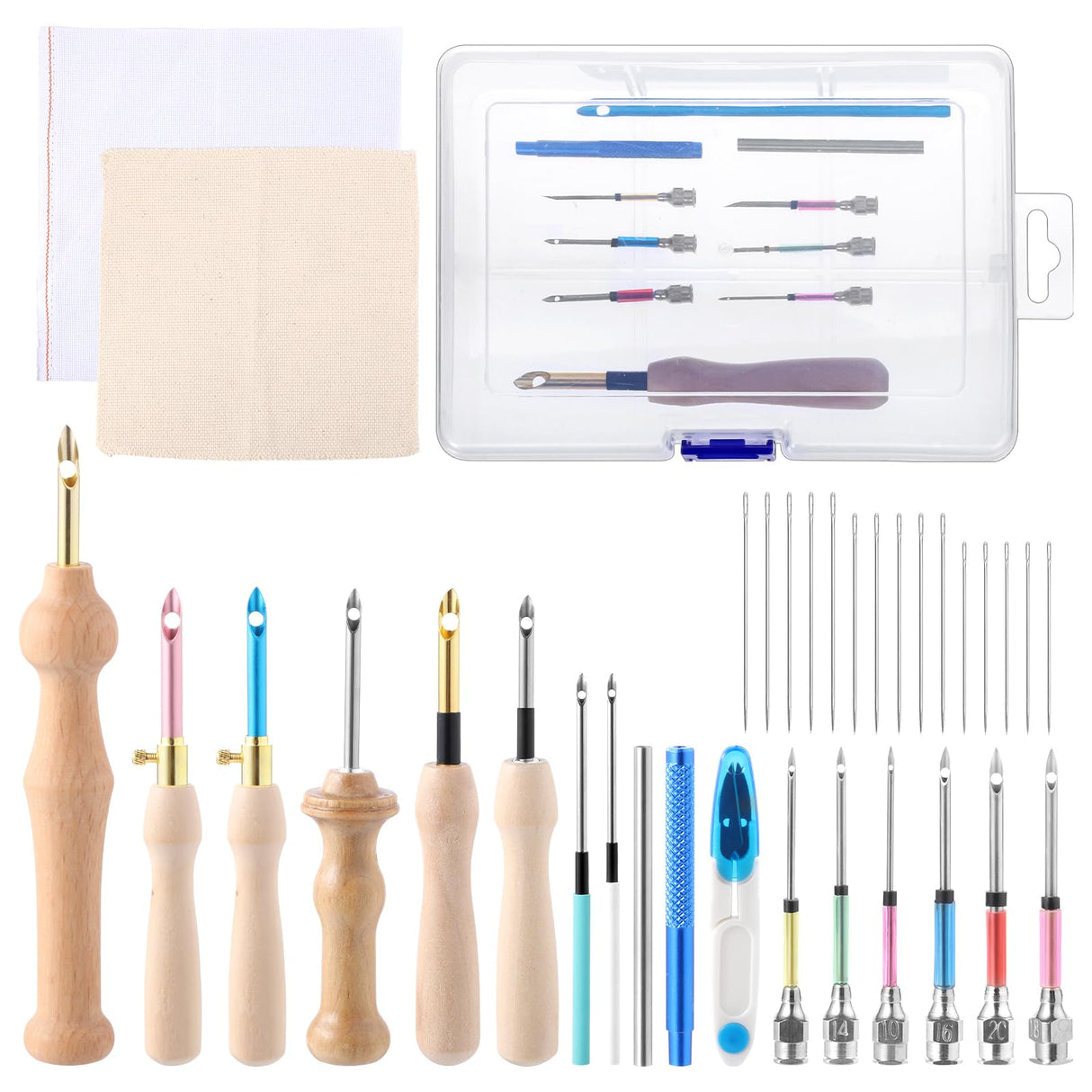 35 Pcs Punch Needle Kit, Punch Needle Tool Adjustable Punch Needle Embroidery Kits Include Wooden Handle Embroidery Pen Set, Big Eye Needles, Punch Needle Cloth - Valentines Gifts for Adults Beginne Needbrock