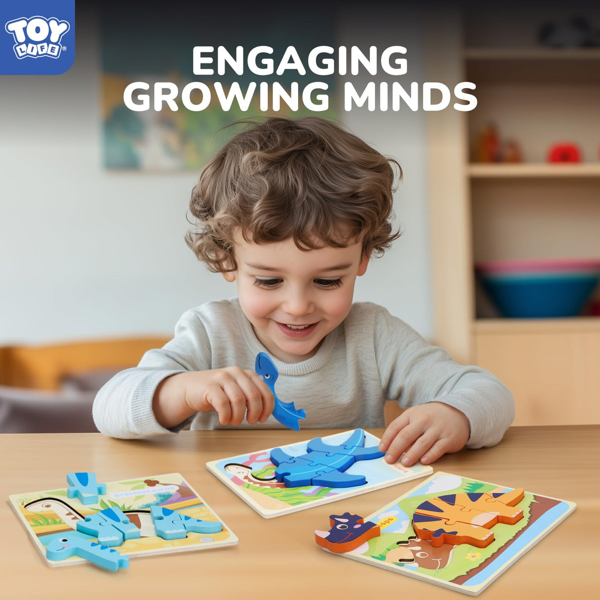 TOY Life Toddler Puzzles Ages 2-4, Wooden Puzzles for Toddlers 1-3, 7 Piece Dinosaur Puzzle 2 Year Old, Toddler Puzzles Ages 1-3, Toddler Boy Toys 2-3, Educational Toys for Toddlers 3-5 TOY Life