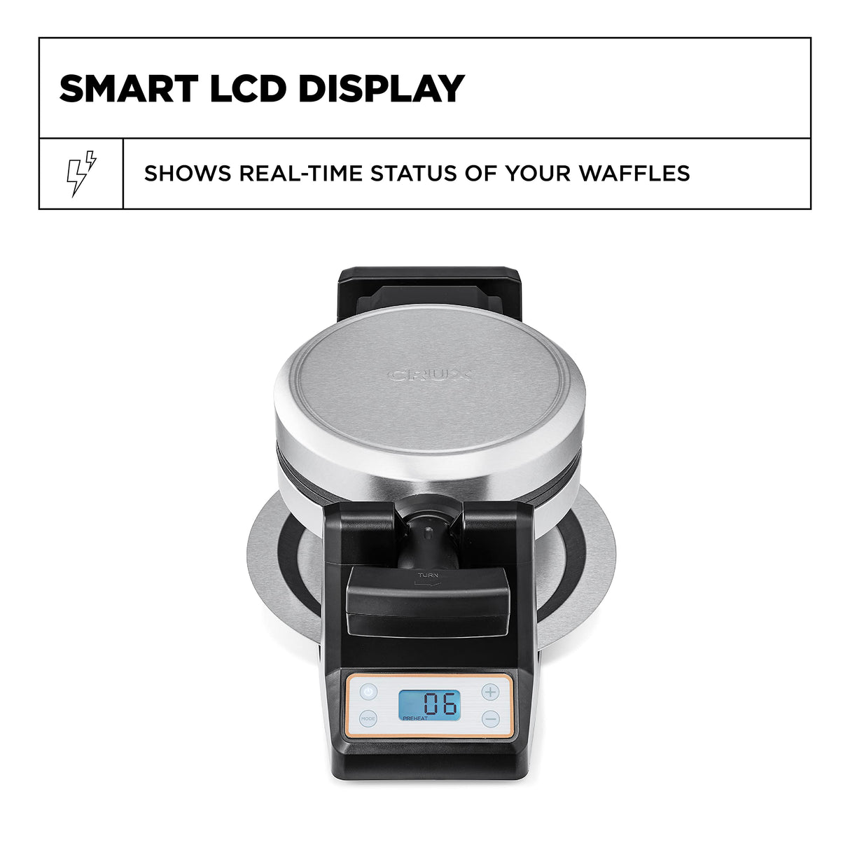 CRUX Rotating Belgian Waffle Maker with Deep Nonstick PFOA Free Plates, Digital Keto Chaffles Iron with LCD Display, Browning Control and Cord Storage, Stainless Steel Crux