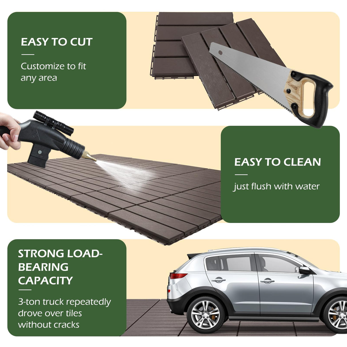 Dyna-Living 60 sq. ft Plastic Interlocking Deck Tiles, 60 Pack, 12"x12" Indoor Outdoor Waterproof Patio Floor Decking Tiles for Balcony, Backyard, Garden & Poolside, All Weather Use, Dark Brown Dyna-Living