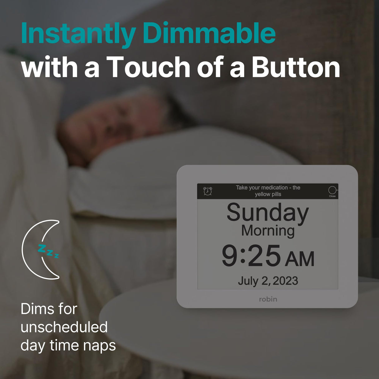 Robin Clock 2024 with Day and Date for Elderly, Clocks for Seniors, Dementia Clock, Digital Calendar Clock Elderly, Bedside Clocks Seniors, Alzheimers Products, Dementia Clocks Extra Large, Brown Wood Robin