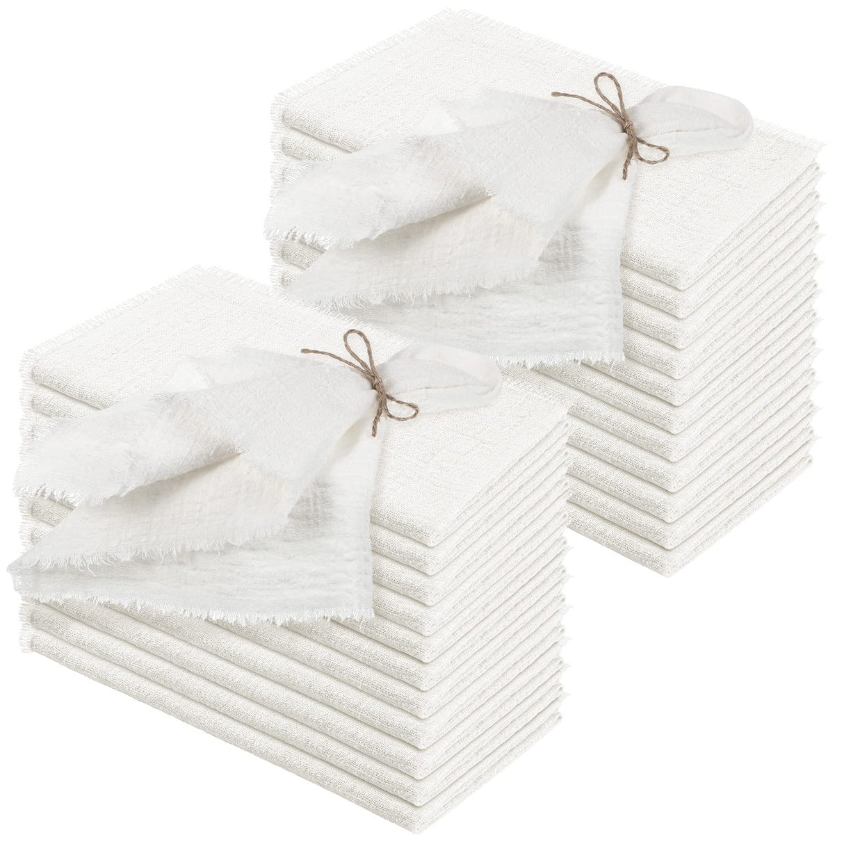 24 Pcs Fringe Napkins Bulk Cloth Cotton Soft Handmade 17 x 17 Inch Rustic Reusable Washable Festive Square Table Napkins with Fringe for Parties Wedding Restaurant Rustic Table Accessory (White) Preboun
