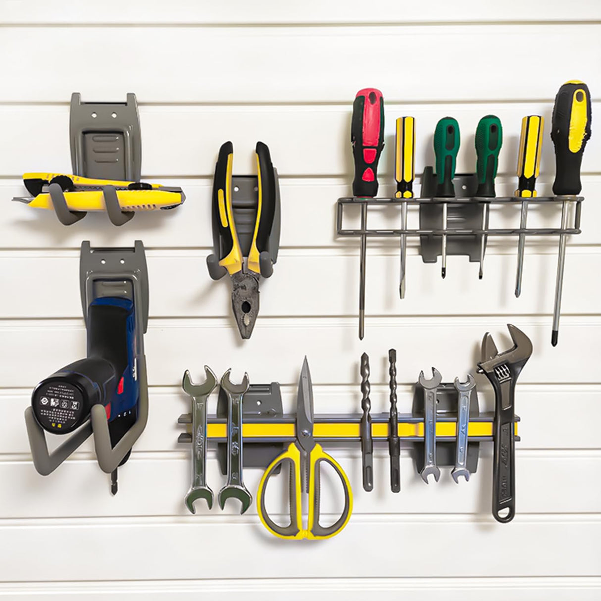 HUZJIEHUI 4'H x 4'W PVC Slatwall Panels Garage Wall Storage System, GraphiteSlat Wall Paneling Garage Organizers HUZJIEHUI