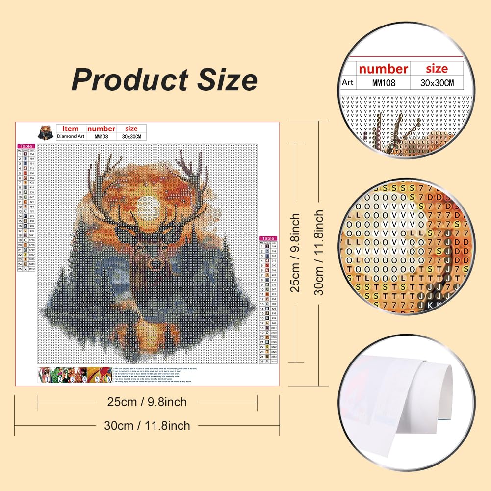 WSLWXSHM Diamond Painting Kits for Adults Deer, Animal Round Full Drill Diamond Art Kits, 5D DIY Paint with Diamonds Crafts for Home Wall Decoration Gifts 12×12Inch WSLWXSHM