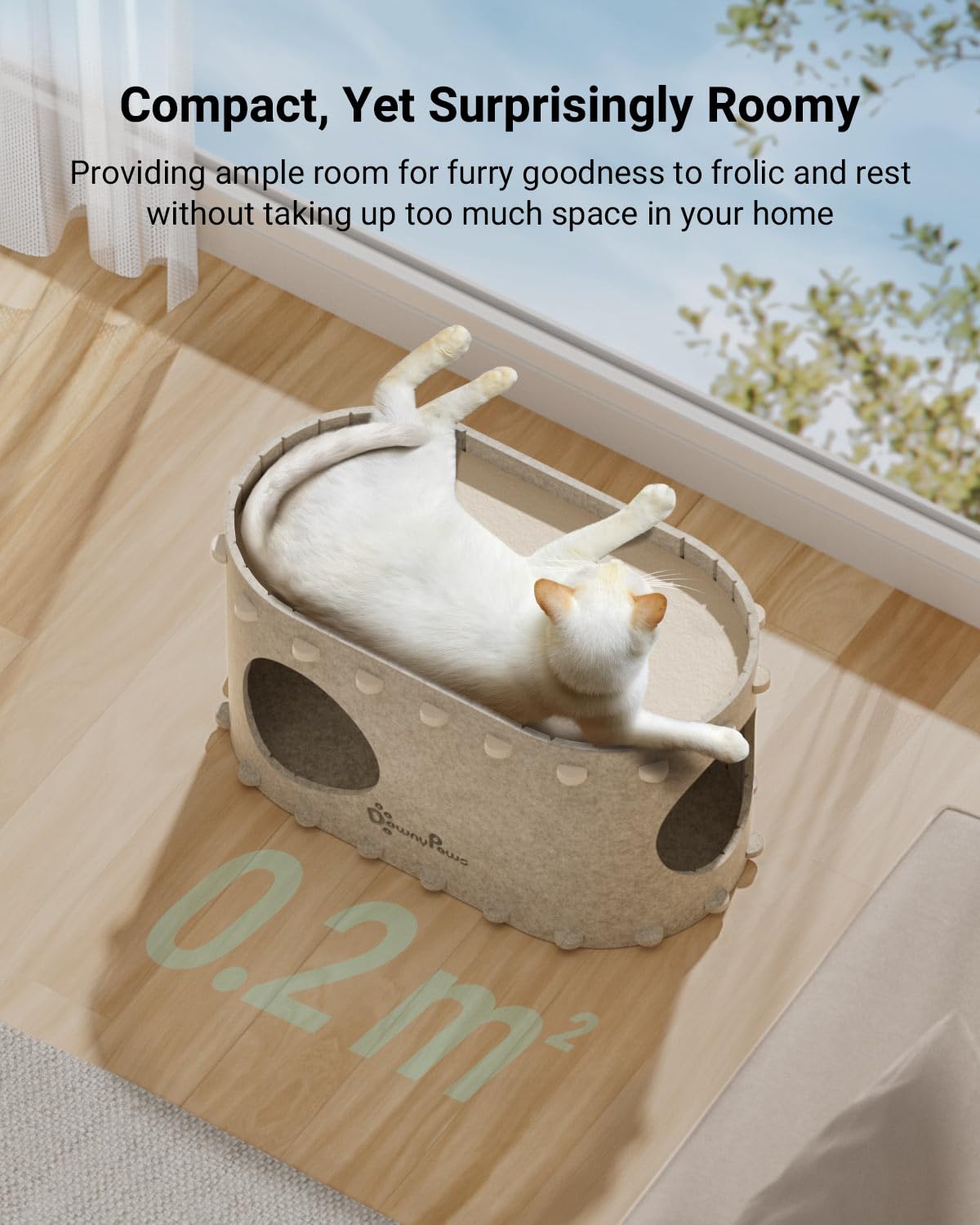 DownyPaws Cat House for Indoor Cats, Cat Bed Cave for Multiple & Large Cats Up to 22 Lbs, Scratch Resistant Peekaboo Cat Caves, Foldable Cat Tunnel Enclosed Bed, PeekaPurr, Cream DownyPaws