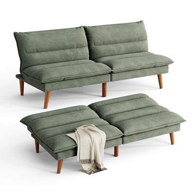 LINSY Futon Sofa Bed: Corduroy Futon Couch with Adjustable Backrest, Comfy Loveseat Convertible Folding Sleeper Sofa Couches for Small Spaces Living Rooms Apartment Office, Green