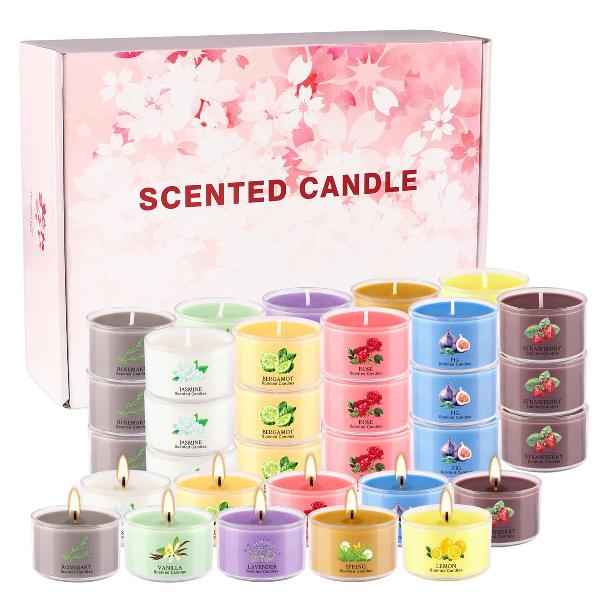 Scented Candle Set of 40 * 35g, 10 Fragrances, Soy Wax, Smokeless, with Cotton Wick,Long-Lasting Burn time for Home Décor,Relaxation,Romantic Dinner,Gift pliadvbu