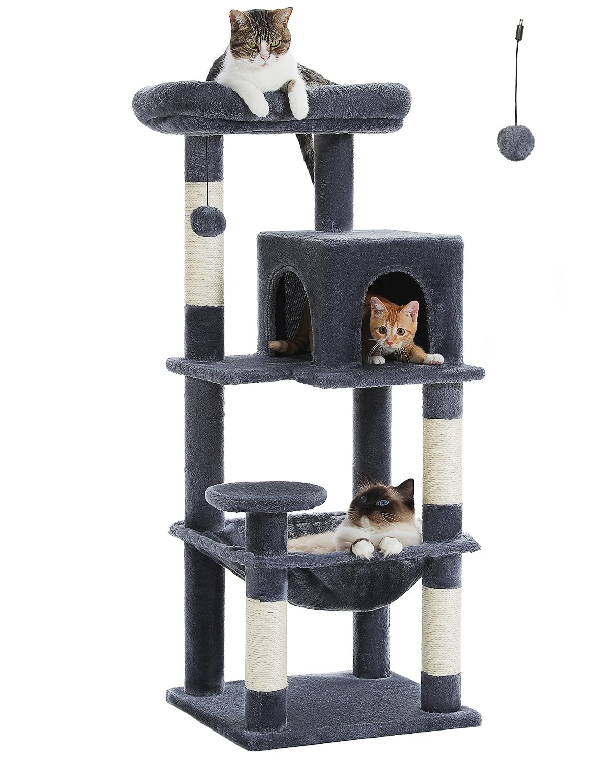 45.7" H Cat Tree Modern Wooden Cat Tower with Super LargeCat Condo and Hammock, 6 Tiers Cat Activity Center with Cat Scratching Post and Removable Soft Perches for Indoor Cats, Dark Grey BEROXII