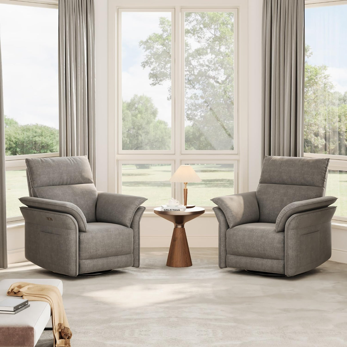 GAOMON Power Recliner Chair Swivel Glider Faux Leather Upholstered Nursery Rocker Reclining Sofa Chair with Charging Port, Curved Armrests & Padded Backrest for Living Room and Bedroom (Dark Gray) GAOMON