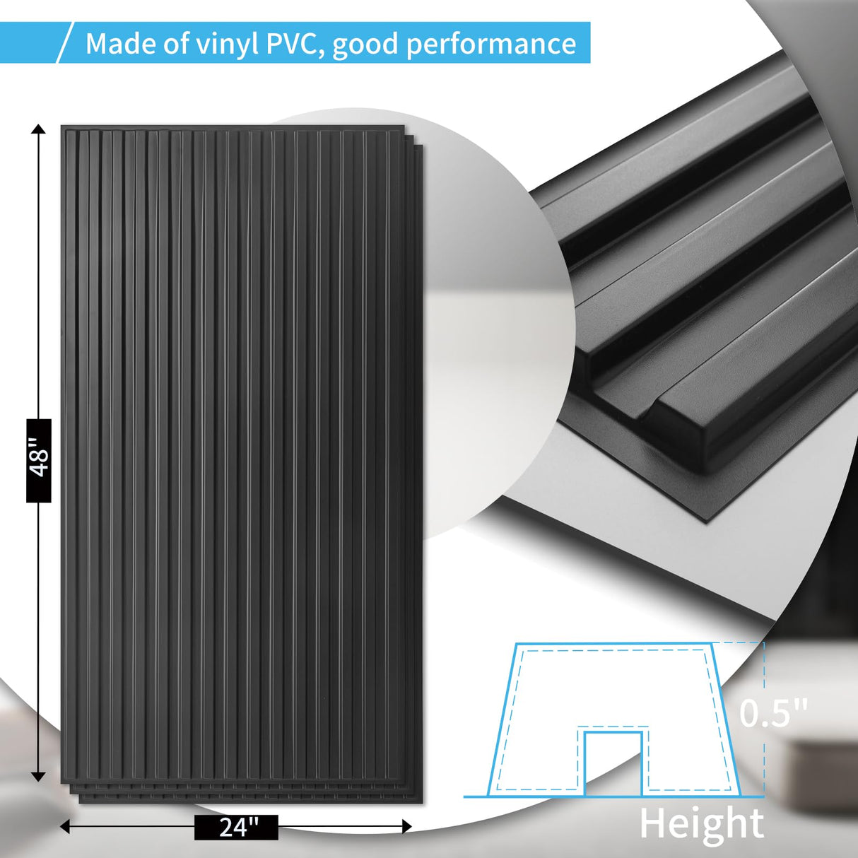 Art3d 12-Pack Slat Design 3D Wall Panels for Interior Wall Decor, 2x4 FT PVC Decorative Drop Ceiling Tiles - Black Art3d