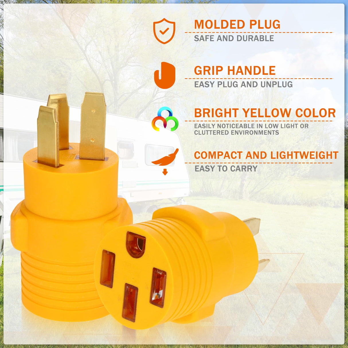 Kanayu 3 Prong Stove Adapter Compatible with NEMA 10-50P to 14-50R Adapter 3 Prong Male Plug to 4 Female Receptacle 50Amp EV Charger Generator Welder Dryer Power Cord Connector(Yellow) Kanayu