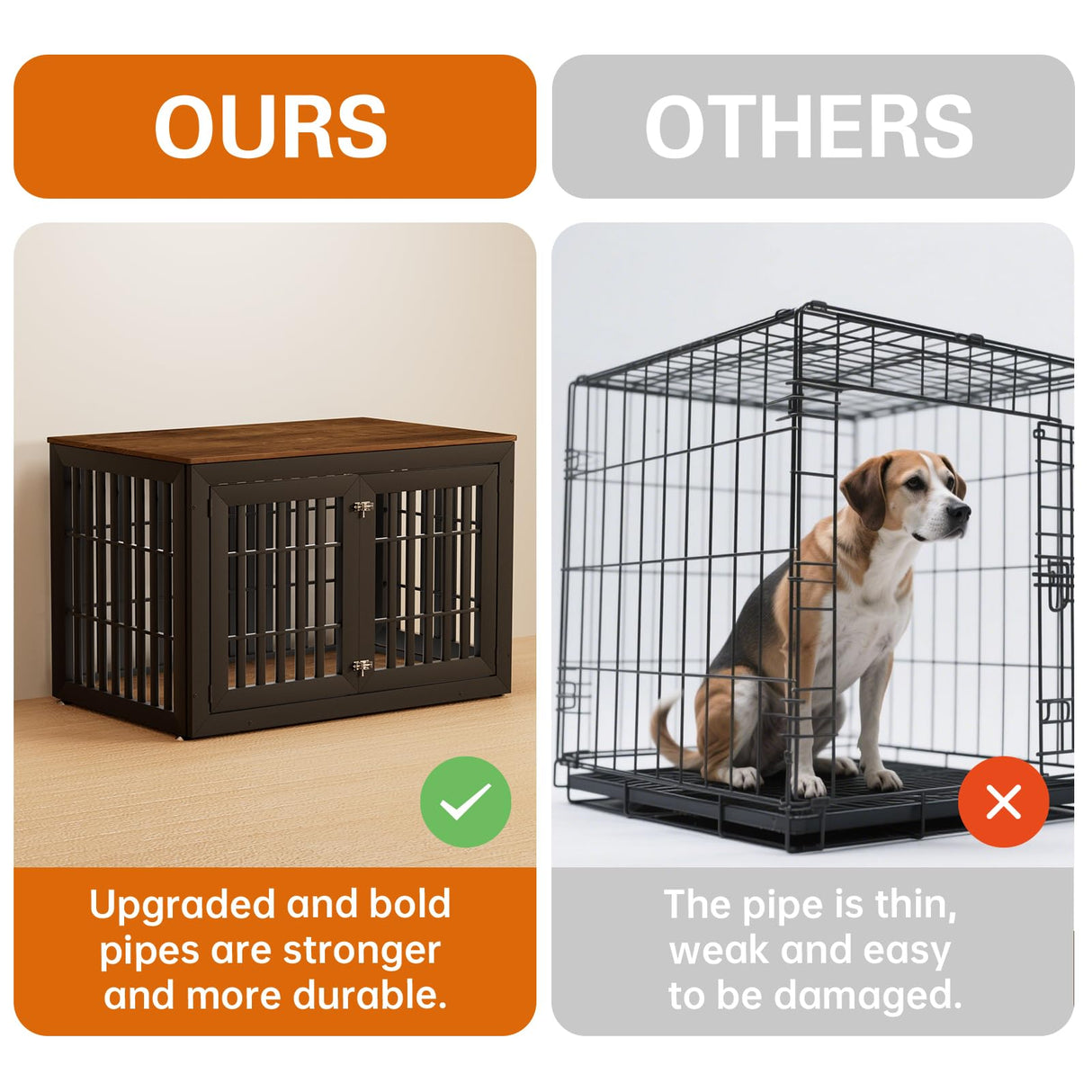 Snuowu 48" Heavy Duty Dog Crate Furniture for Small,Medium and Large Dogs,Rustic Wooden Dog Cage Kennel Indoor Furniture with Waterproof Top,Decorative Pet House Side End Table (Black & Wood) Snuowu