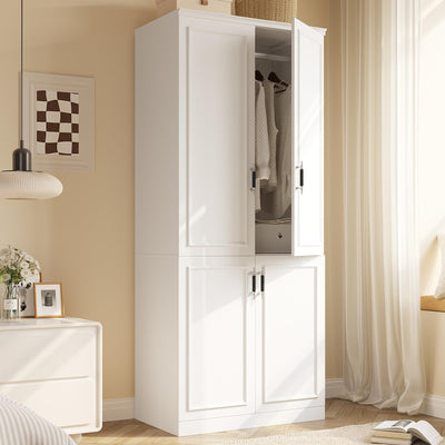 MEISSALIVVE Armoire Wardrobe Closet with 4 Door, 74.8" Large Wardrobe Cabinet with Hanging Rod, Freestanding Modern Bedroom Armoire Storage Cabinet, White