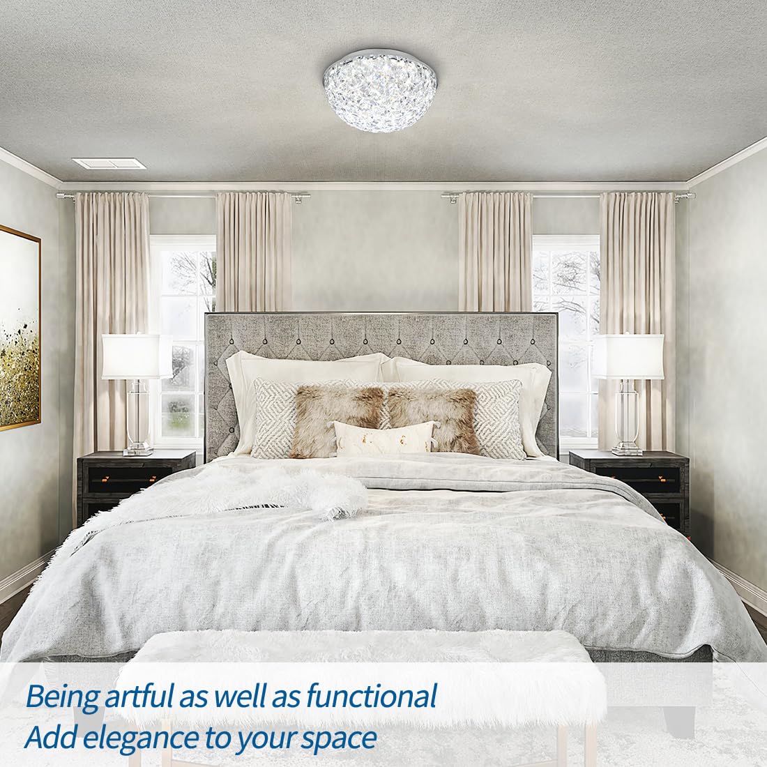 DAKASON LED Ceiling Light Fixture Flush Mount, Crystal Chandelier Modern Ceiling Light for Kitchen, Hallway, Living Room, Foyer, Closet, 12In 15W 1640LM, 3/4/5000K CCT Selectable, Dimmable DAKASON