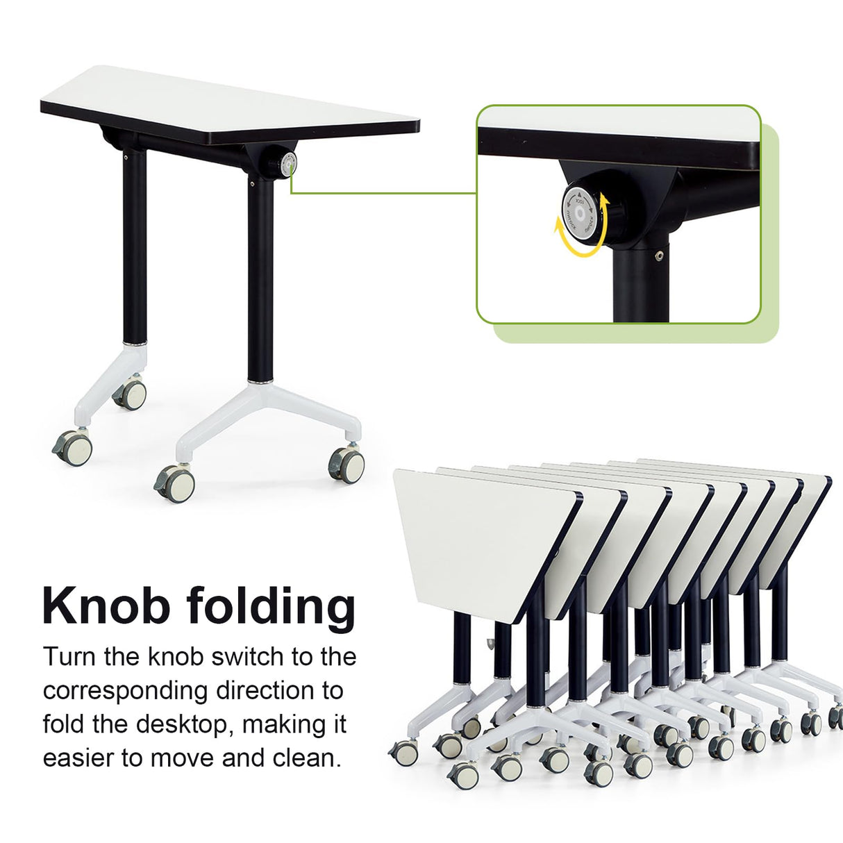 CUAOCEZ Conference Room Table Foldable Flip Top Mobile Training Table,combinable trapezoidal Conference Table Computer Desk,Metal Frame,with Modesty and Lockable Wheels Seminar Training Table (8PCS) CUAOCEZ