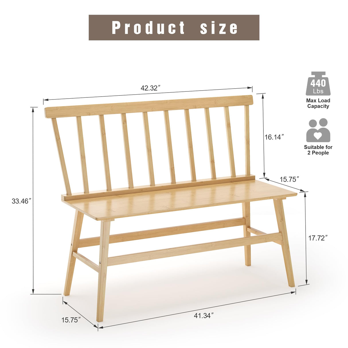 Wisuce Essentials Bamboo Dining Bench, Black Entryway Bench with Spindle Back Farmhouse Wood Windsor for Foyer Balcony Living Room (Nature) (Nature) Wisuce Essentials