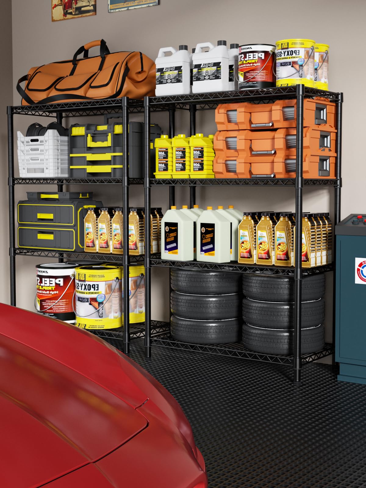 Golpart 4 Tier Heavy Duty Shelves Adjustable Storage Shelf Organizer Metal Garage Wire Shelving Unit Pantry 18" D x 36" W x 59" H,Black Golpart