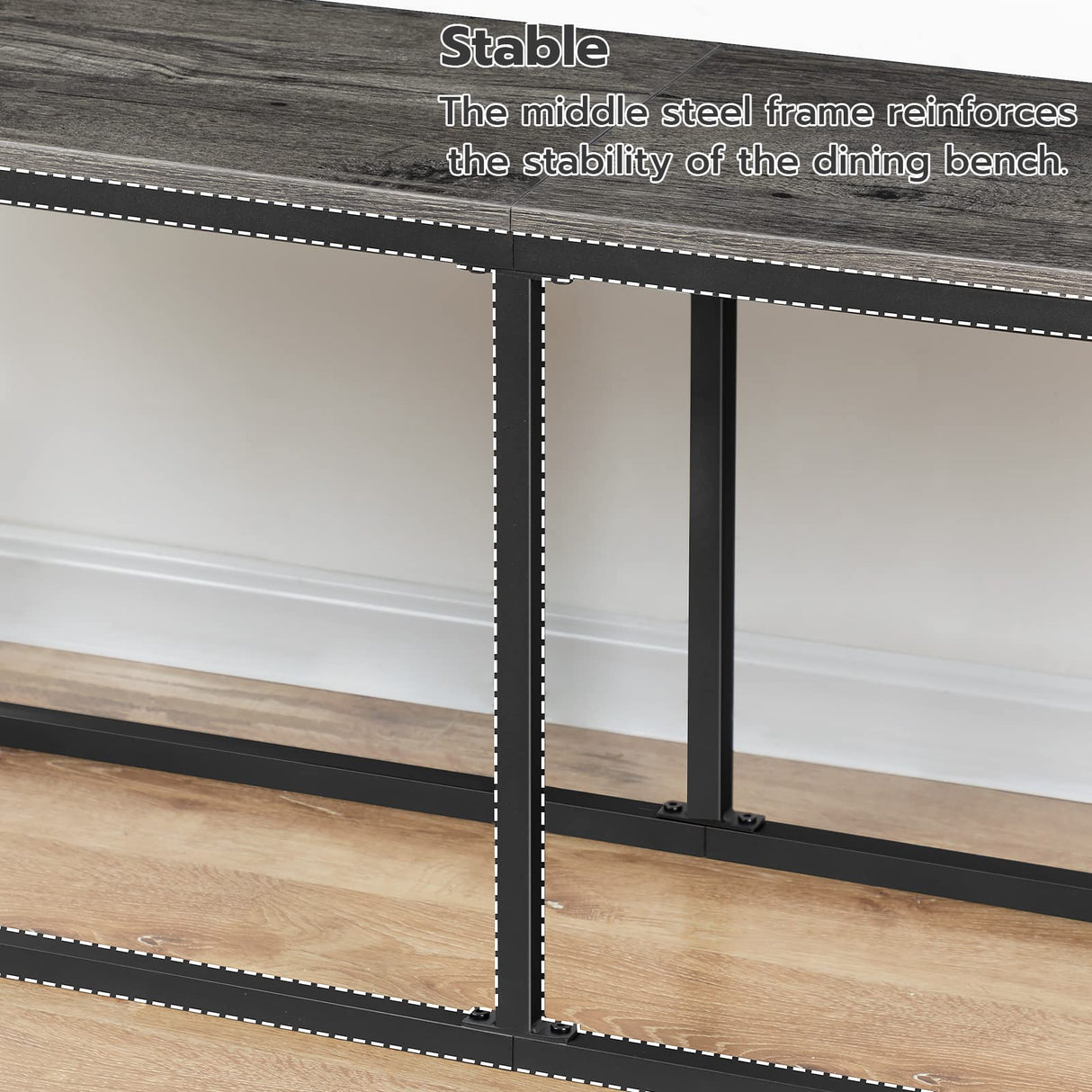 HOOBRO Dining Bench, 47.2 Inch Industrial Style Kitchen Table Bench, Steel Frame, Easy to Assemble, for Kitchen, Dining Room, Charcoal Gray and Black BC12CD01 HOOBRO